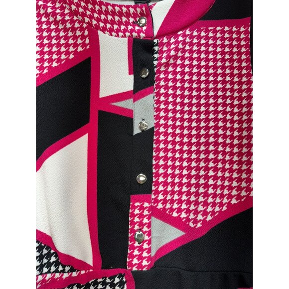 Emery Rose Womens Sheath Dress Size L Pink Black Houndstooth Abstract Sleeveless - Picture 8 of 13